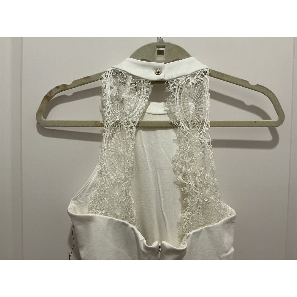 Lulus Dress Medium Hometown Girl Halter White Lace Skater Stretch Knit NWT - Picture 5 of 12